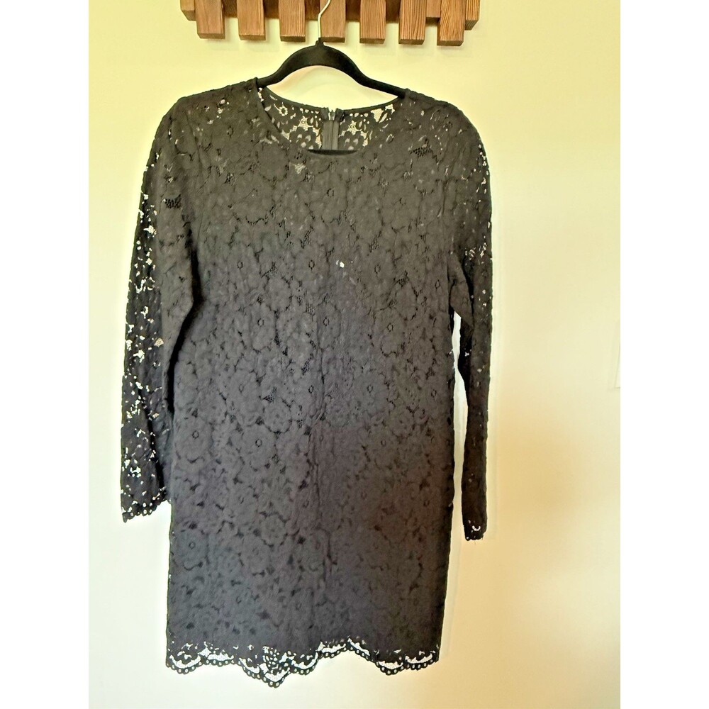 H&M Floral Lace Cocktail Dress Black Knee Length Long Sleeve Women’s Size 14